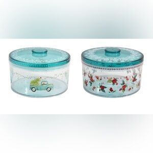 Pioneer woman henry roses truck christmas treat Containers with Teal Lids 2pc